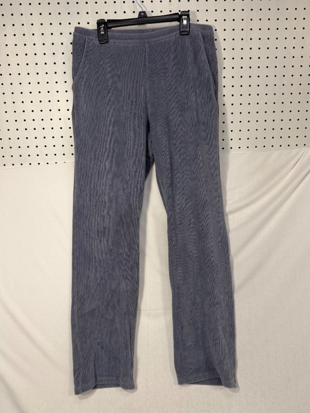 LL Bean Trousers Womens M Knit Corduroy Pants High Waist Cotton Gray Blue Fall